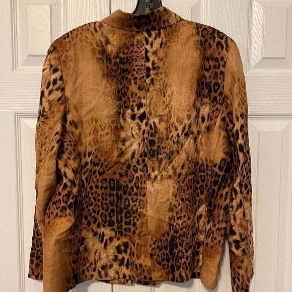 NWOT Dana Buchman Leopard Printed 100% Linen Long Sleeve ZipUp Front Blazer - 16 - Picture 6 of 14